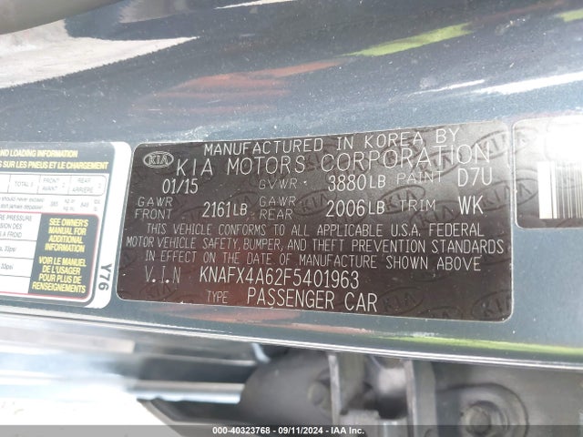 KNAFX4A62F5401963 KIA FORTE LX