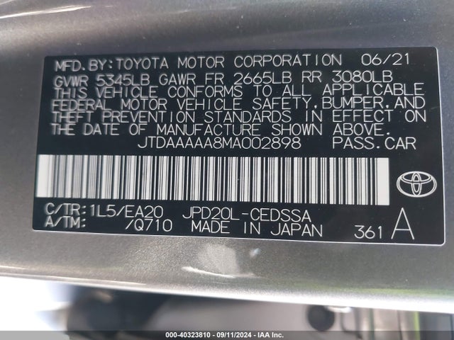 Toyota Mirai Xle 2021 JTDAAAAA8MA002898 Image 9