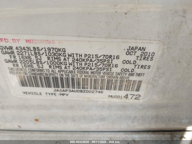 2011 MITSUBISHI OUTLANDER SPORT JA4AP3AU0BZ002746 Photo 8