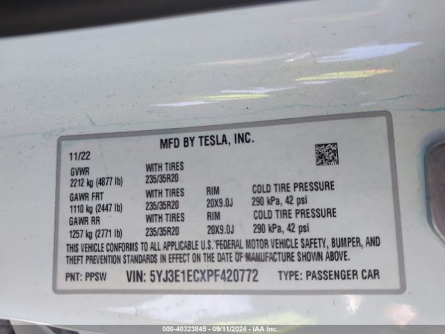 5YJ3E1ECXPF420772 Tesla Model 3 Performance Dual Motor All-wheel Drive