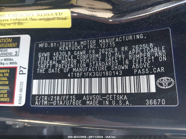 Toyota CAMRY SE 2016 4T1BF1FK3GU180143 Image 9