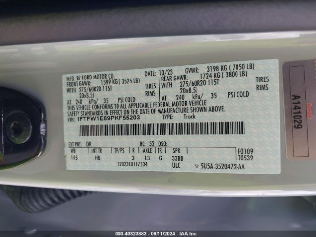 1FTFW1E89PKF55203 Ford F-150 Lariat