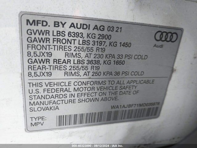 WA1AJBF71MD035978 Audi Q7 Premium 45 Tfsi Quattro Tiptronic