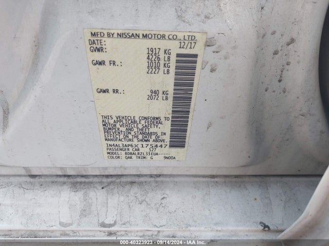 Nissan Altima 2.5 Sl 2018 1N4AL3AP6JC175447 Image 9