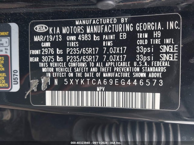 5XYKTCA69EG446573 KIA SORENTO LX