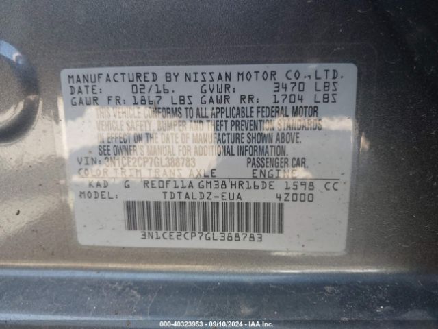 3N1CE2CP7GL388783 Nissan Versa Note Sv