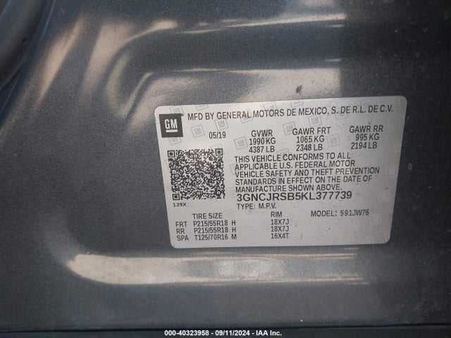 Chevrolet Trax Premier 2019 3GNCJRSB5KL377739 Image 9