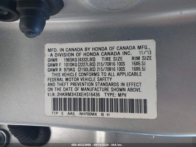 Honda CR-V LX 2014 2HKRM3H3XEH516436 Image 9