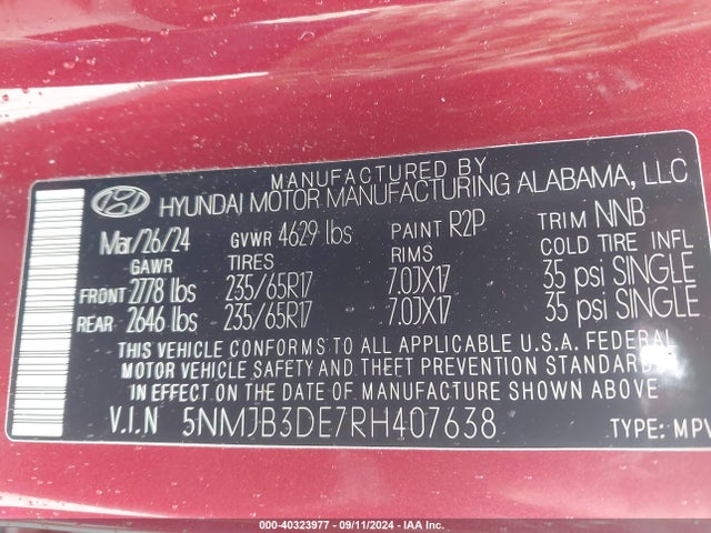 Hyundai TUCSON SEL 2024 5NMJB3DE7RH407638 Image 9