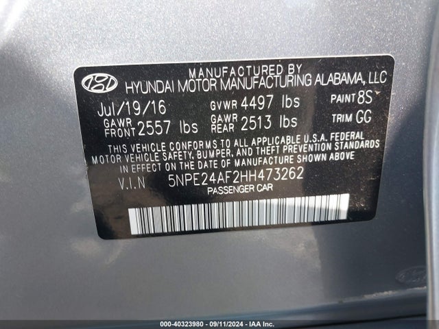 Hyundai Sonata 2017 5NPE24AF2HH473262 Image 9
