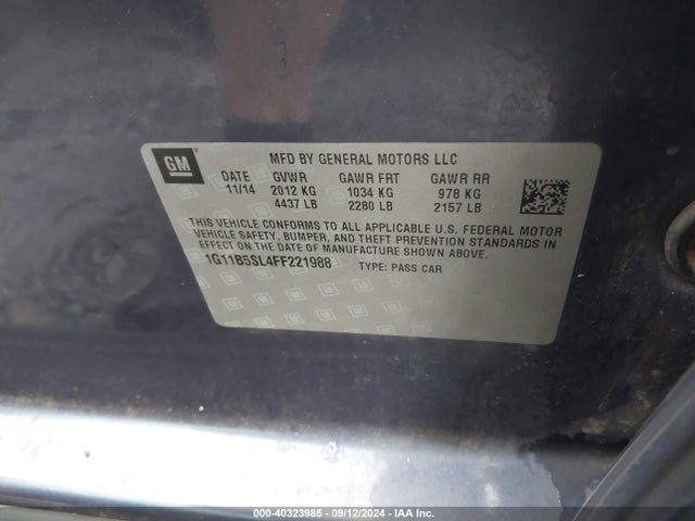 Chevrolet MALIBU LS 2015 1G11B5SL4FF221988 Image 9