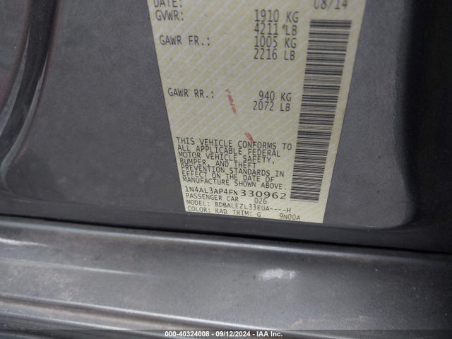 Nissan Altima 2.5 S 2015 1N4AL3AP4FN330962 Image 9