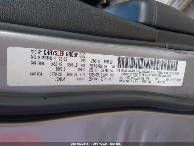 1C4RDJAG5EC374722 Dodge Durango Sxt