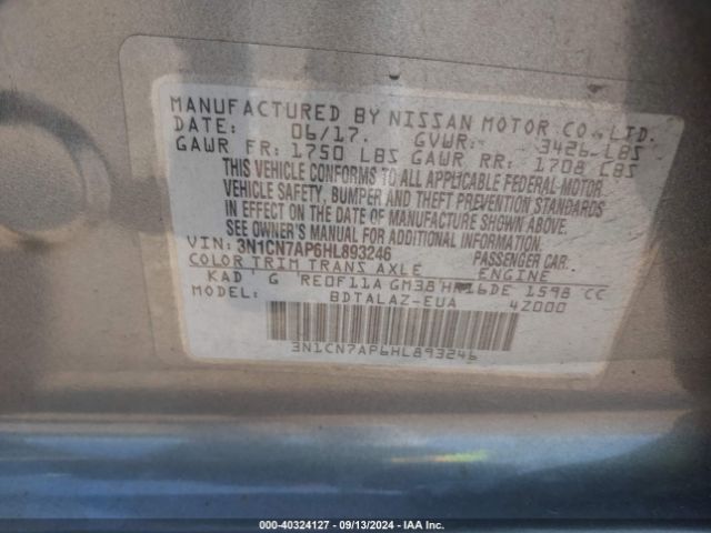 3N1CN7AP6HL893246 Nissan Versa 1.6 S+