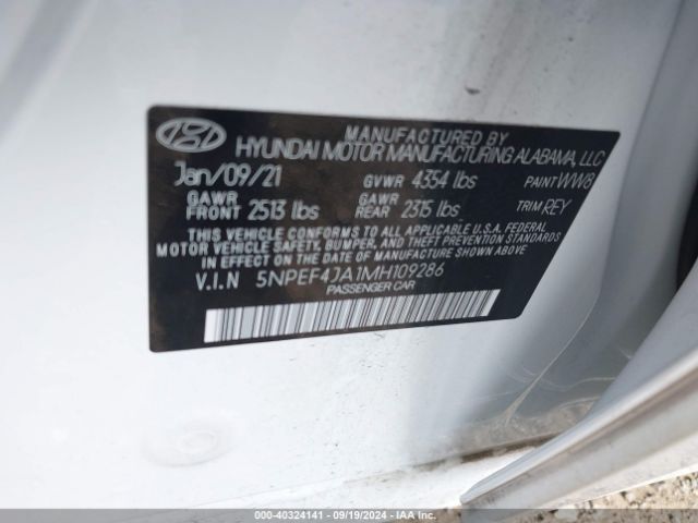5NPEF4JA1MH109286 Hyundai SONATA SEL
