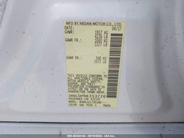 Nissan Altima 2.5 S 2017 1N4AL3AP4HN353726 Image 9