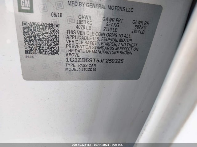 Chevrolet MALIBU LT 2018 1G1ZD5ST5JF250325 Image 9