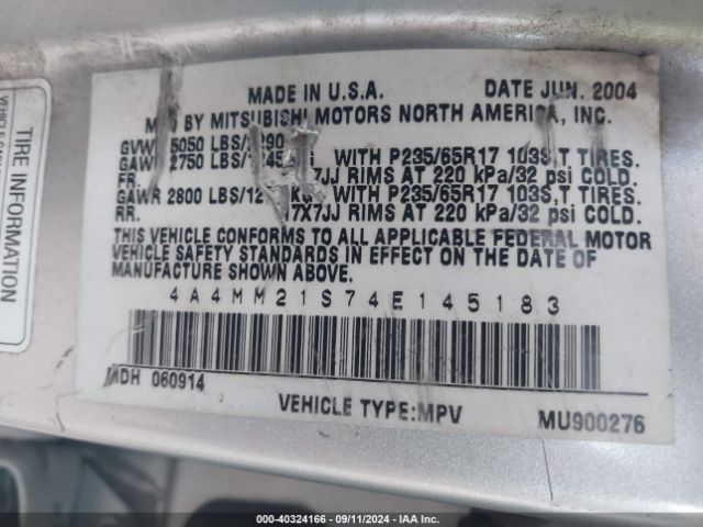 2004 MITSUBISHI ENDEAVOR 4A4MM21S74E145183 Photo 8