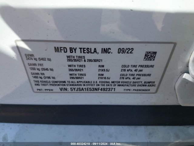 5YJSA1E53NF492371 Tesla Model S Dual Motor All-wheel Drive