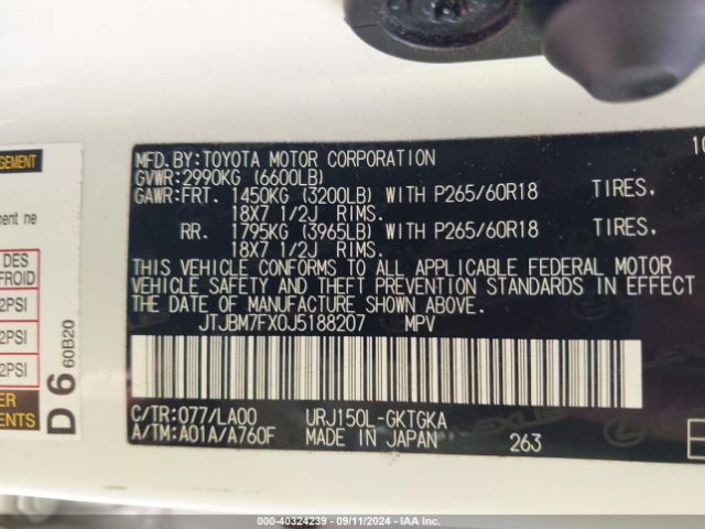 JTJBM7FX0J5188207 Lexus 460