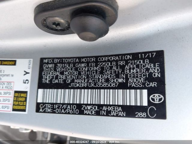 JTDKBRFUXJ3585087 Toyota Prius Two