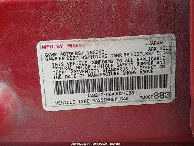 2010 MITSUBISHI LANCER JA32U2FU6AU027358 Photo 8