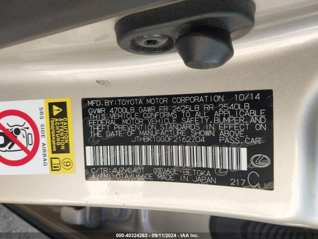 Lexus ES 350 2015 JTHBK1GG0F2162704 Image 9