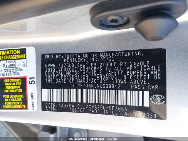 Toyota CAMRY LE 2022 4T1R11AK9NU698842 Image 9