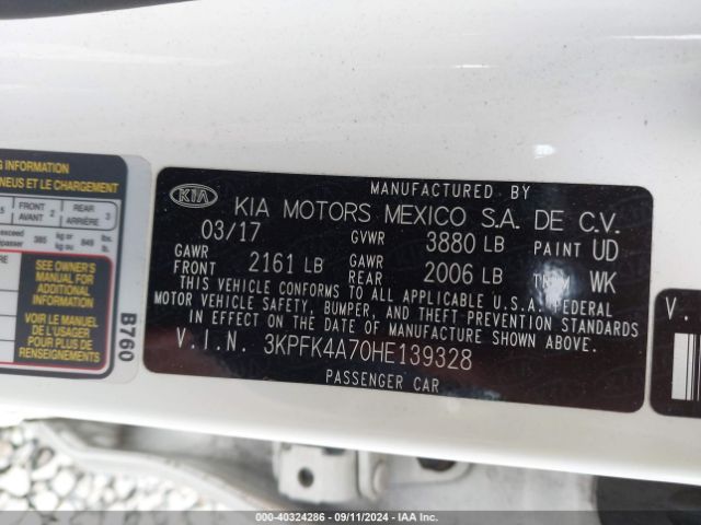 3KPFK4A70HE139328 KIA FORTE LX