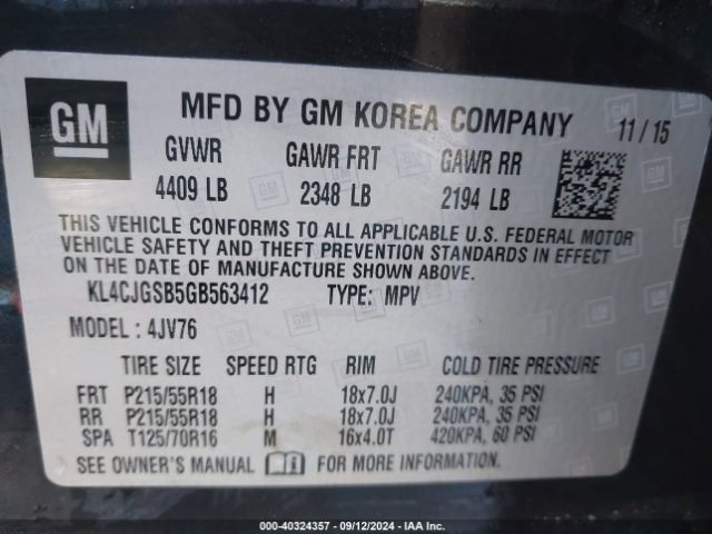 KL4CJGSB5GB563412 Buick Encore Leather