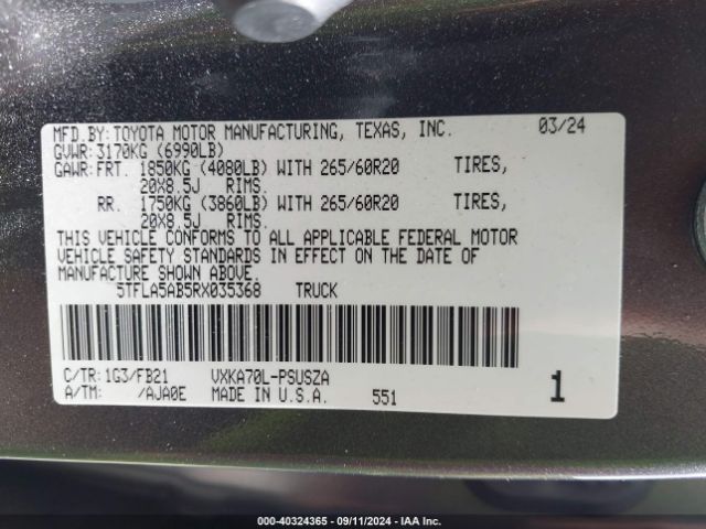 5TFLA5AB5RX035368 Toyota Tundra Sr5