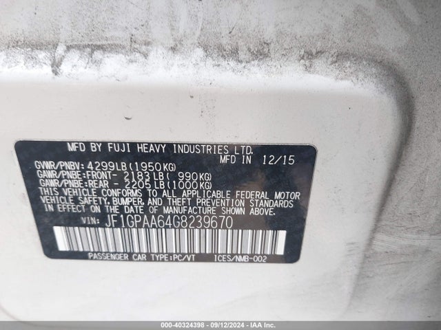 Subaru Impreza 2.0i 2016 JF1GPAA64G8239670 Image 9