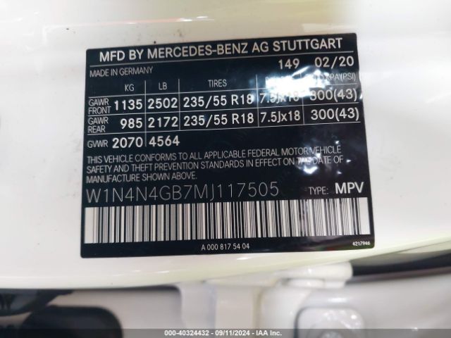 W1N4N4GB7MJ117505 Mercedes-Benz GLA 250
