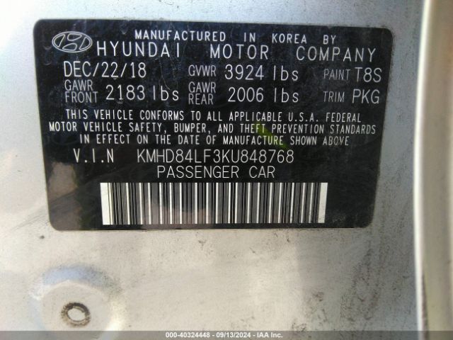 KMHD84LF3KU848768 Hyundai Elantra Value Edition