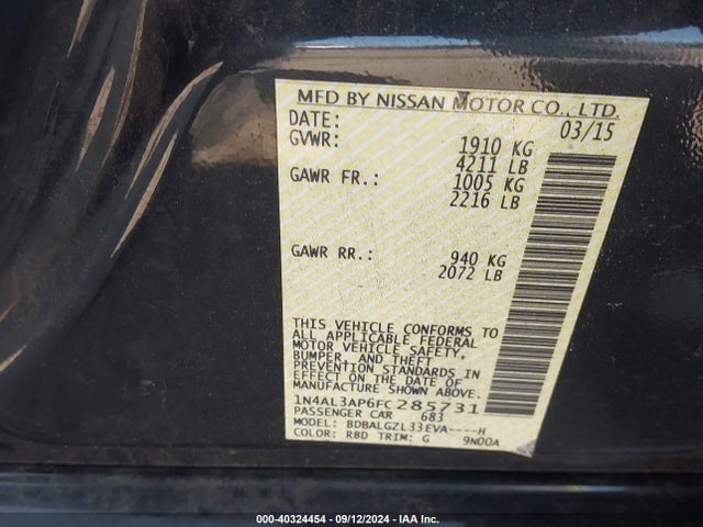 Nissan Altima 2.5 S 2015 1N4AL3AP6FC285731 Image 9