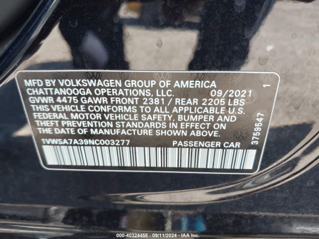 1VWSA7A39NC003277 Volkswagen Passat 2.0t Se