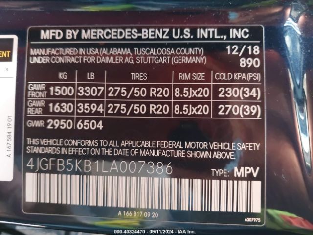 4JGFB5KB1LA007386 Mercedes-Benz Gle 450 4matic