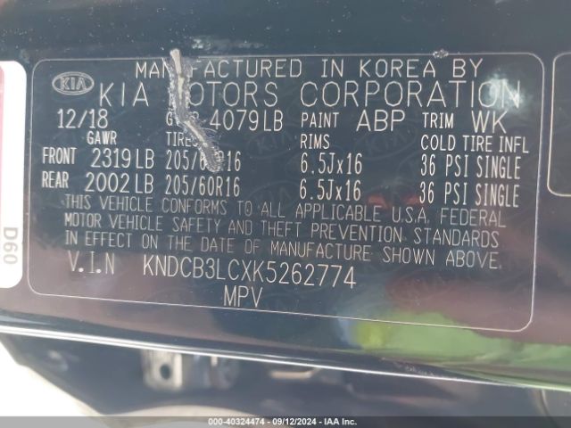 KNDCB3LCXK5262774 KIA NIRO FE