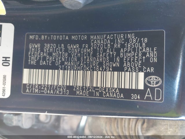Toyota COROLLA SE 2019 2T1BURHE0KC164794 Image 9