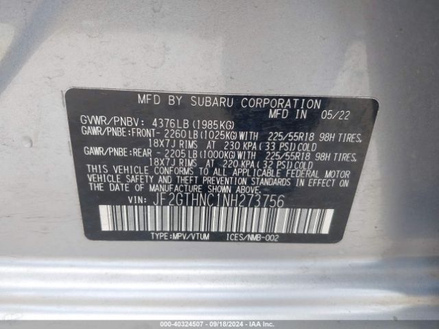 JF2GTHNC1NH273756 Subaru Crosstrek Limited