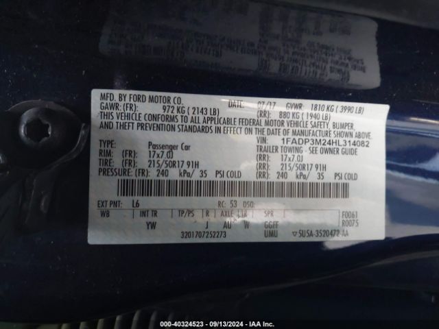 1FADP3M24HL314082 Ford FOCUS SEL