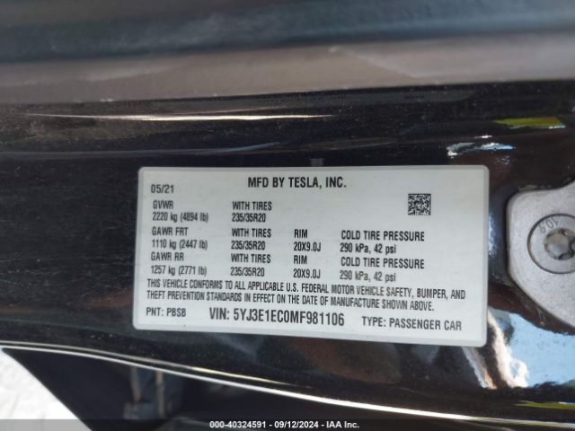 5YJ3E1EC0MF981106 Tesla Model 3 Performance Dual Motor All-wheel Drive