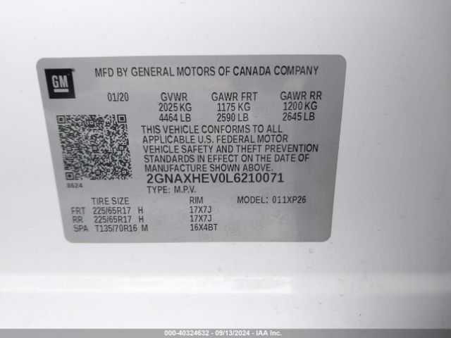 2GNAXHEV0L6210071 Chevrolet Equinox Fwd Ls
