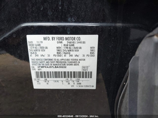 Ford EDGE SEL 2020 2FMPK4J97LBA30222 Image 9