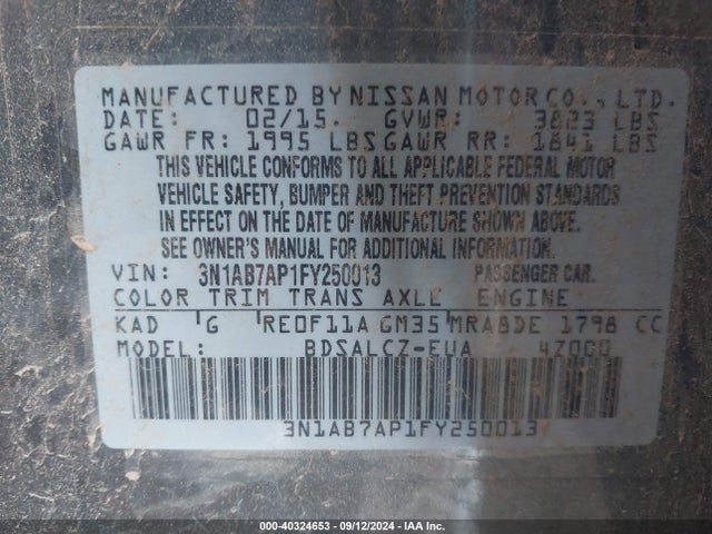 Nissan SENTRA S 2015 3N1AB7AP1FY250013 Image 9