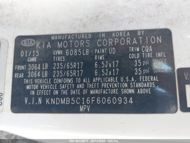 KNDMB5C16F6060934 KIA SEDONA LX