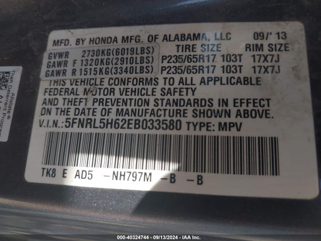 Honda Odyssey Ex-l 2014 5FNRL5H62EB033580 Image 9