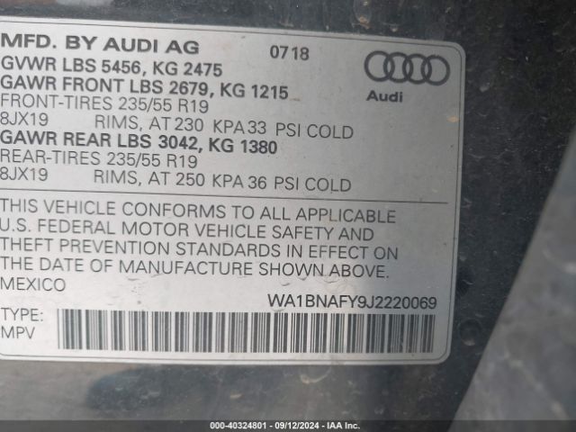 WA1BNAFY9J2220069 Audi Q5 2.0t Premium/2.0t Tech Premium
