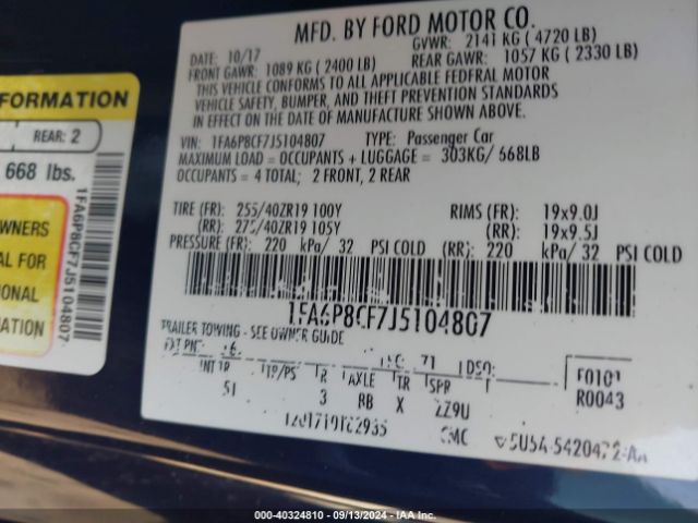 1FA6P8CF7J5104807 Ford Mustang Gt Premium