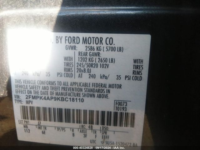 2FMPK4AP9KBC18110 Ford EDGE ST